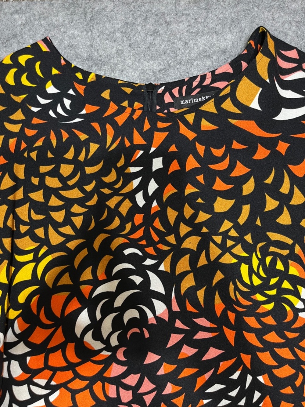 Marimekko Black Dress with Orange and Pink Abstract Print - Picture 5 of 12